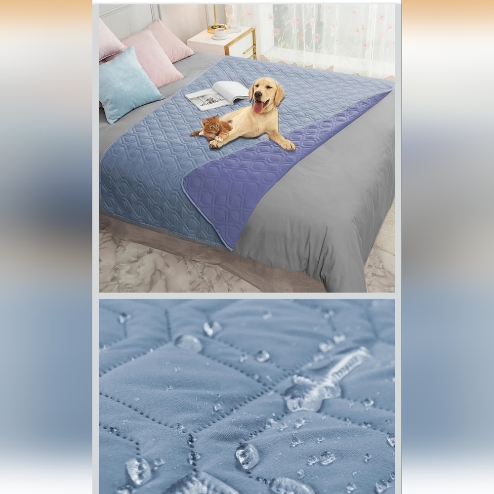 Reversible Blue Pet-Friendly Quilted Bed Cover